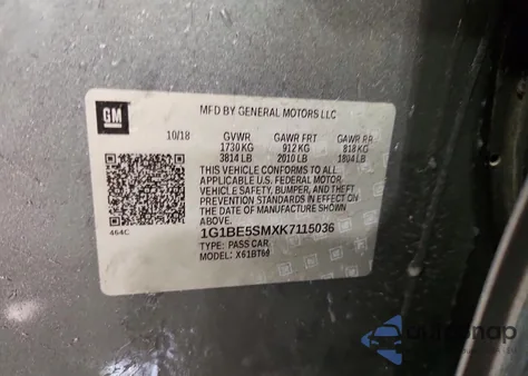 2019 Chevrolet Cruze Lt z USA, uszkodzony, nr VIN 1G1BE5SMXK7115036